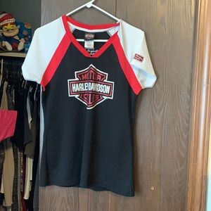 Women’s Harley Davidson T-shirt black and white with red trim size large